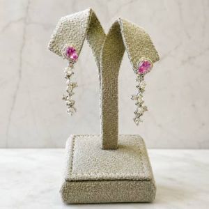 Elegant Pink Sapphire and Diamond Drop Earrings in 18K White Gold